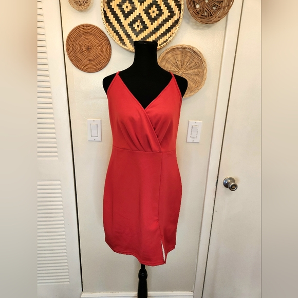 LAST ONE! Red Bodycon V-neck Spaghetti Strap Mini Dress WA - Picture 11 of 11